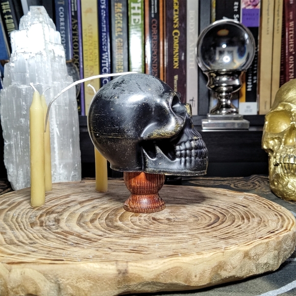 Handmade Skull Candle in Black With Gold Throughout. - Picture 3 of 4
